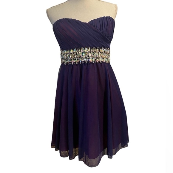 {Sequin Hearts} Purple Strapless Dress - Picture 1 of 4